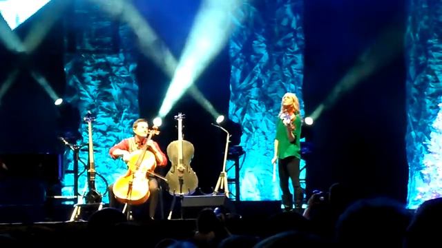 Julie Nelson, wife of Steven Sharp Nelson with The Piano Guys at Energy Solutions Arena