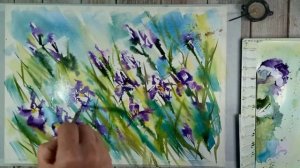 Ирисы акварелью, просто и быстро
