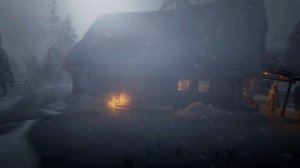 Сильный ветер со звуками вьюги и снежной бури у бревенчатой хижины в лесу | Белый шум для сна