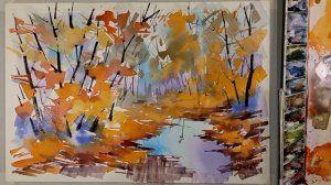 Осенний лес, живая акварель. Landscape watercolor