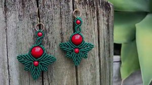 Macrame by Afeng： ｜Macrame Tutorial｜ Macrame Earrings ｜ Christmas Earrings ｜编绳｜耳环｜ DI