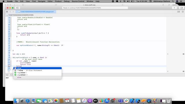 || SECTION 2 || : 2.2.8 Function Declaration & Access Specifiers in Swift