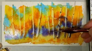Акварель для начинающих, просто и быстро рисуем золотую осень и берёзы пластиковой картой