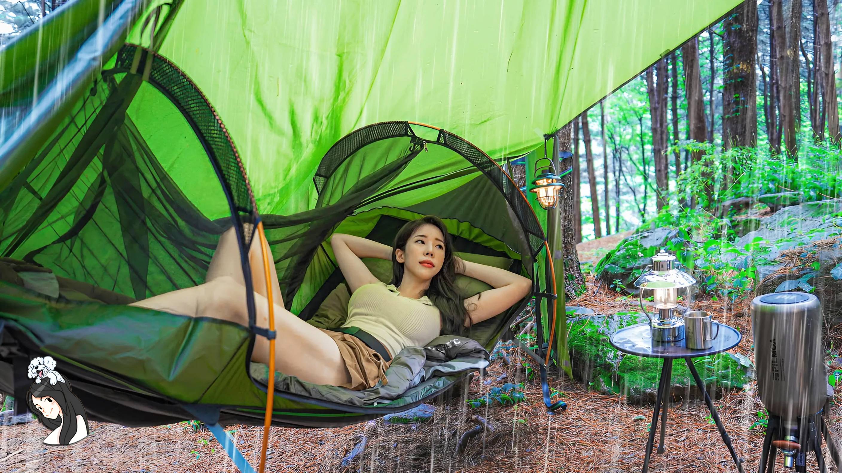 ☔Кемпинг под дождем с новой палаткой-гамаком: звуки природы смотреть онлайн