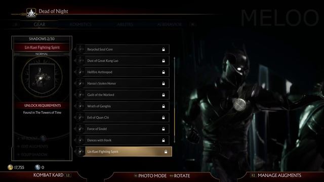 MK11 Noob Saibot Customization / Outfits & Gear - Mortal Kombat 11