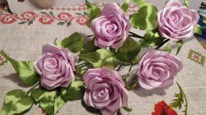 Роза из атласной ленты 2,5 см, техника: канзаши. Часть 3: Сборка Ветки. DIY