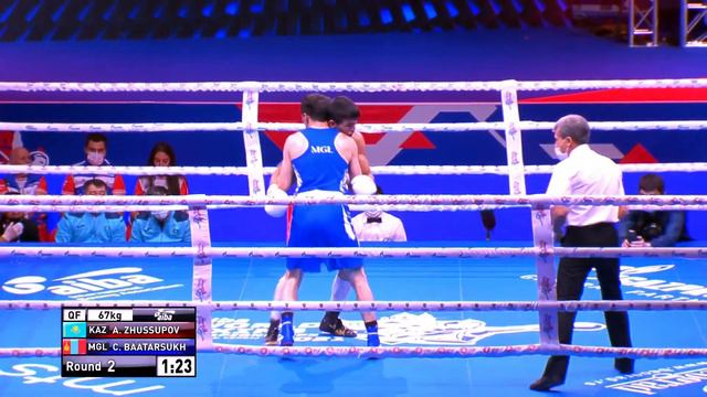 Quarterfinals 67kg ZHUSSUPOV Ablaikhan KAZ vs  BAATARSUKH Chinzorig MGL  AIBA WCHs 2021
