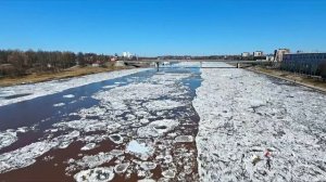 Ледоход в Великом Новгороде ~ весна обзор виды сверху аэросъемка