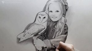 Albert Gertz drawing - Girl and her owl