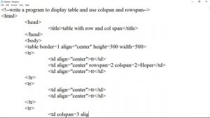 learn html programs(44 program)how to display table and use colspan and rowspan attribute