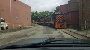 W&LE #112 & P&WV#101 heading up the B&O connector Medina Ohio  8-18-21