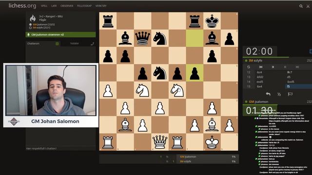 TalentofferCup Quarter Finals Game 4 - GM Johan Salomon vs IM Johannes Haug смотреть онлайн
