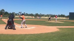 Mike Yastrzemski, grandson of Boston Red Sox great Carl Yastrzemski, doubles vs. Steven Wright in..