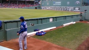 Derek Holland warming up in Fenway Park