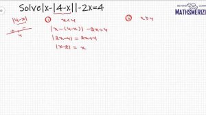 Modulus function solved example 7: solve |x-|4-x||-2x=4