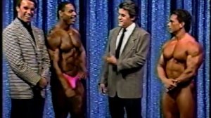 Arnold with Rich Gaspari and Mike Christian on the Tonight Show