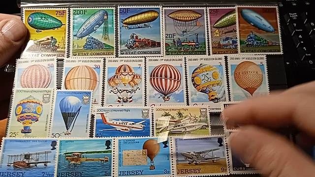 Марки авиация и воздухоплавание, локомотивы, немного открыток филателия марки хобби Stamp Philately