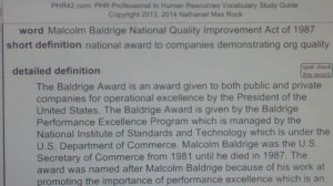 Malcolm Baldrige National Quality Improvement Act of 1987 PHR SPHR HR License Exam PHRPass.com