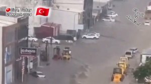 Unleashing nature's power in Turkey, a devastating flood rages in Cizre. #lightning #thunder