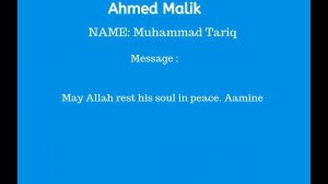 Muhammad Tariq Prayers for Dr. Masud Ahmed Malik 1942-2019