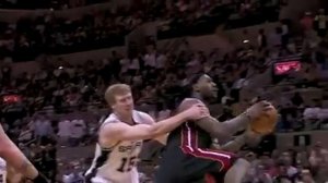 Matt Bonner grabs LeBron James but is still able to convert