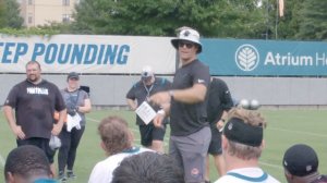 Former Tight End Greg Olsen gives a passionate practice speech to the current Carolina Panthers tea