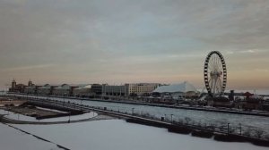 Drone flying over Milton Lee Olive Park and Navy Pier, Chicago, IL