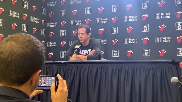 Erik Spoelstra praises Duncan Robinson after hitting 9 threes against the Orlando Magic смотреть онлайн