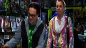 The big bang theory-Leonard and Penny with Sheldon at the comic book store