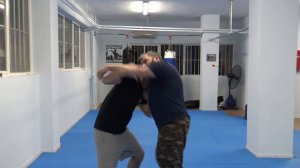 "Wrestling for self defense seminar": break the structure, knee and snap down.