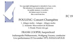 POULENC: Concert Champêtre   Frank COOPER, harpsichord  Live performance, 1975, Indianapolis