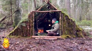 Один 24 Часа СТРОЮ в Лесу УБЕЖИЩЕ в Стиле Бушкрафт - ASMR