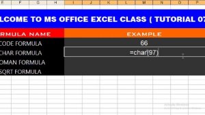 Ms excel tutorial 07 code, char, roman, square root formula || in hindi || by dev bind || techdev