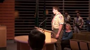 brandon speaks at bellevue city hall for boy scouts who achieved Eagle Scout