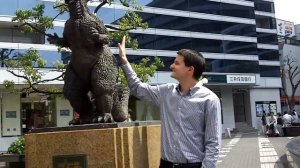 Akira Takarada and I visit Hibiya's Godzilla statue