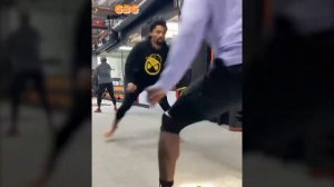 Spencer Dinwiddie working hard in the weight room recovering from ACL injury