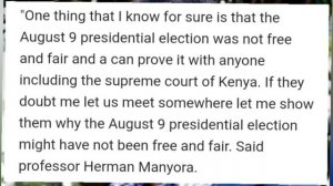 Herman Manyora:I Can Tell You This For Free The August 9 Presidential Election Was Not Free And Fai