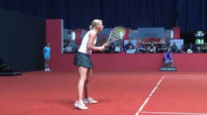 Michaella Krajicek vs. Yvonne Meusburger service & receive game @ Porsche Tennis Grand Prix 2011