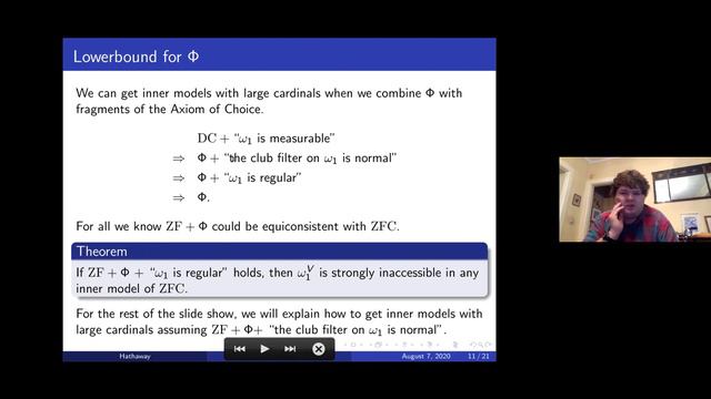 Dan Hathaway: A relative of ZF + DC + omega_1 is measurable смотреть онлайн