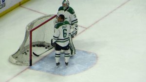 Lehtonen and Lindback during pre-game warm-up at the Stars @ Senators hockey game