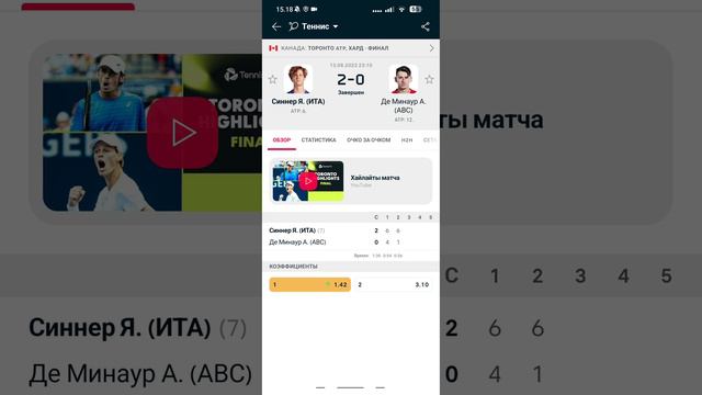 Атр Цинциннати 2023, Янник Синнер -Душан Лайович. Прогноз на матч