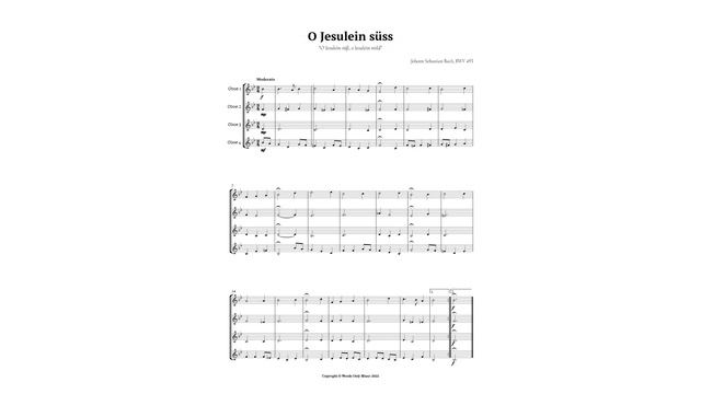 O Jesulein süss o Jesulein mild by Bach for Easy Oboe Quartet Sheet Music