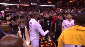 LeBron James handshakes with Kyrie, Kevin Love, Tristan Thompson and JR Smith - NBA Finals