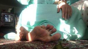 ASMR bare feet Soles in sun dress fabric sounds