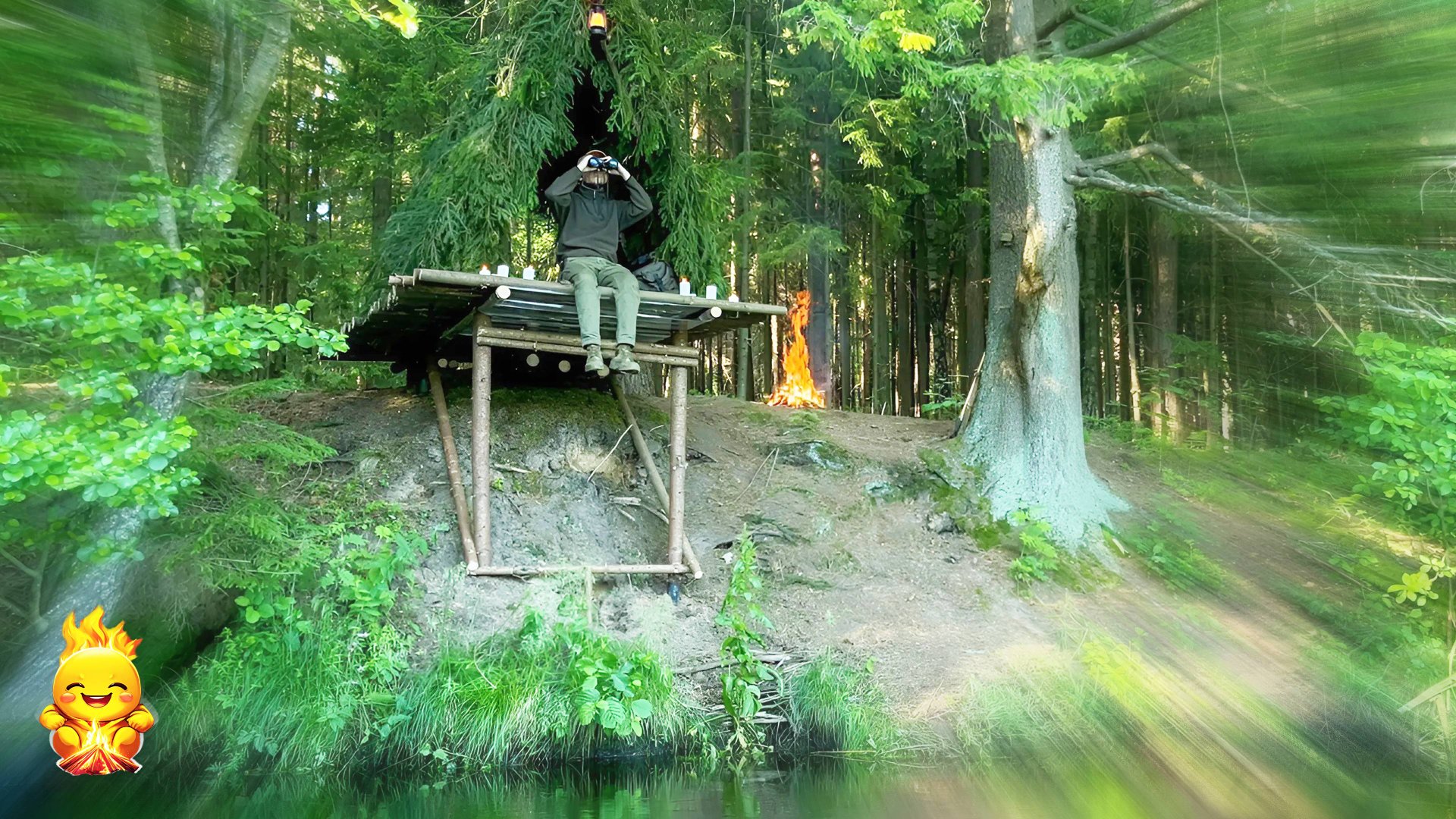 Строительство лагеря в стиле БУШКРАФТ на склоне возле реки. Готовим на природе | АСМР звуки для сна смотреть онлайн