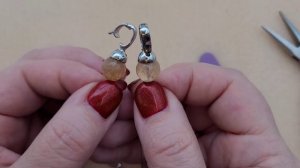 Как закрепить замок к бусам. Как сделать серьги. Колье и серьги из цитрина. 7.