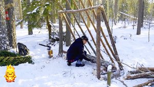 Три ДНЯ в холодном ЗИМНЕМ ЛЕСУ! Этапы строительства УКРЫТИЯ-ИЗБЫ в ДИКОЙ ПРИРОДЕ | АСМР
