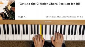 Writing the C Major Chord Position for RH (p.71) - Alfred's Basic Adult All-in-One Course - Book 1