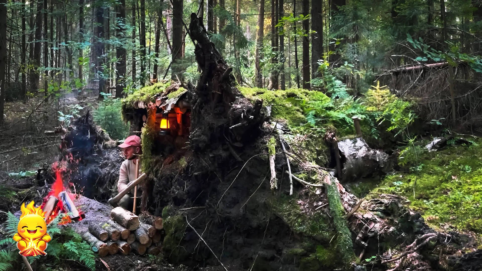 Строительство секретного убежища возле упавшего дерева. Лагерь-Бушкрафт вдали от цивилизации. АСМР смотреть онлайн