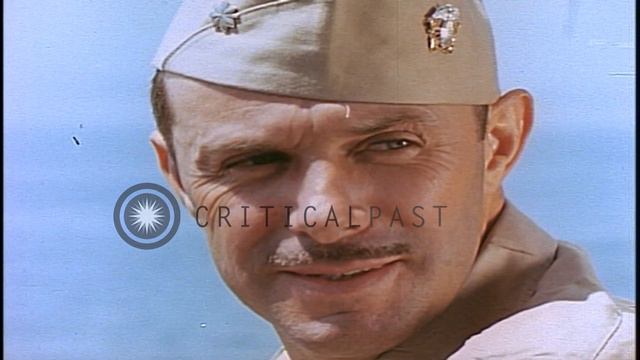Commander H.H. Hale aboard the damaged USS Franklin at New York after Japanese at...HD Stock Footag